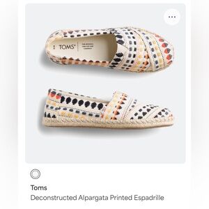 TOMS Cream Embroidered Slip-On Espadrilles with Black, Orange & Yellow NEW!